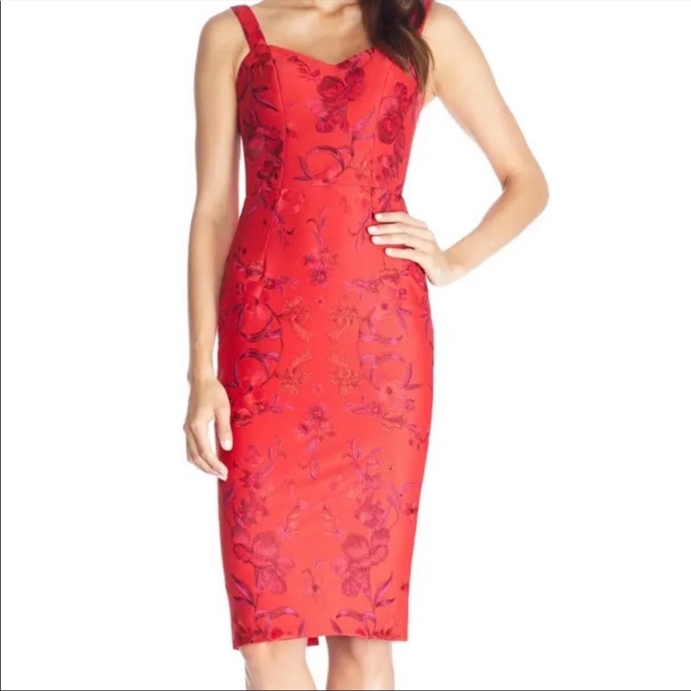 Dress The Population Jaida Floral Embroidered Cocktail Sheath Dress XS